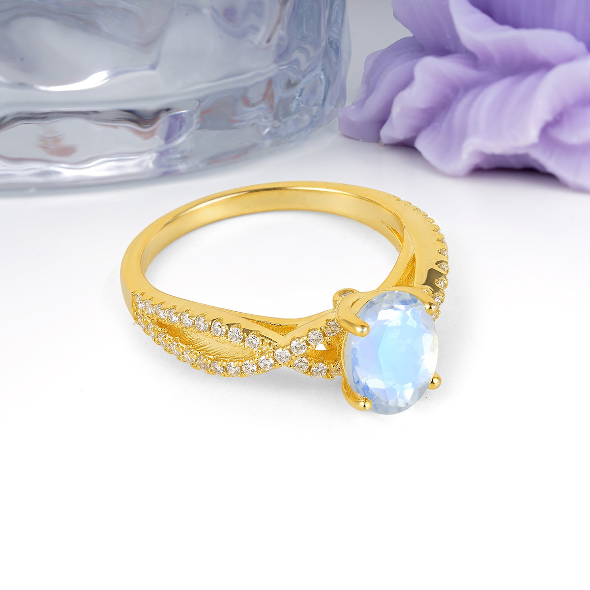 Classic Proposal Gift Oval Cut Infinity Twist Pave Band Moonstone Engagement Ring - Additional view