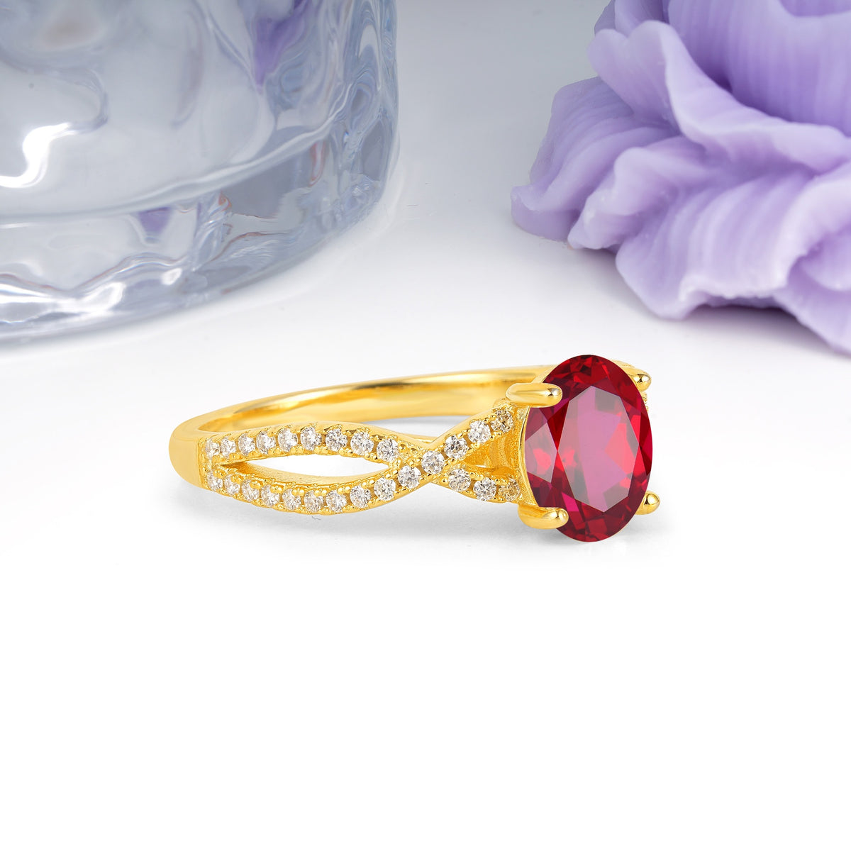 Classic Proposal Gift Oval Cut Infinity Twist Pave Band Ruby Engagement Ring - Additional view