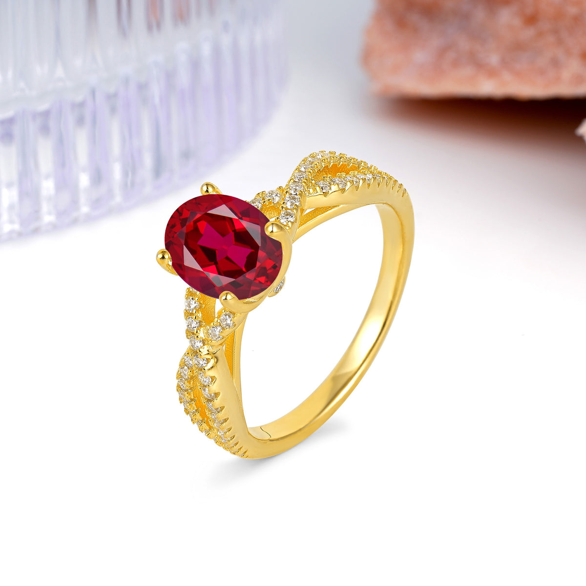 Classic Proposal Gift Oval Cut Infinity Twist Pave Band Ruby Engagement Ring - Additional view
