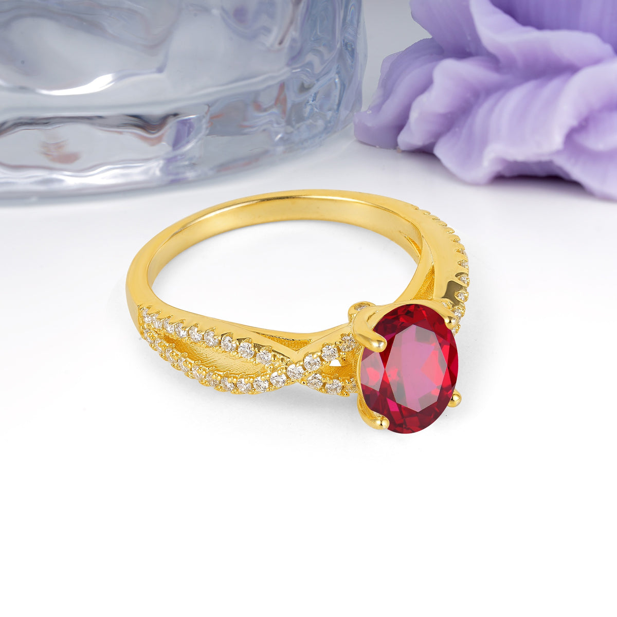 Classic Proposal Gift Oval Cut Infinity Twist Pave Band Ruby Engagement Ring - Additional view