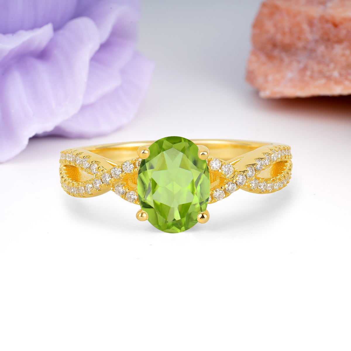 Classic Proposal Gift Oval Cut Infinity Twist Pave Band Peridot Engagement Ring - Additional view