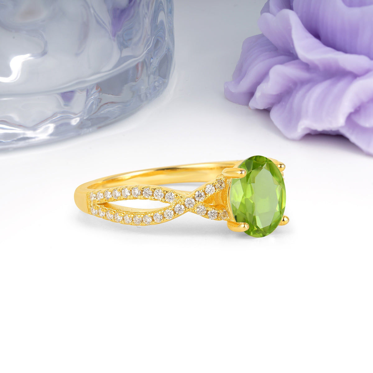 Classic Proposal Gift Oval Cut Infinity Twist Pave Band Peridot Engagement Ring - Additional view