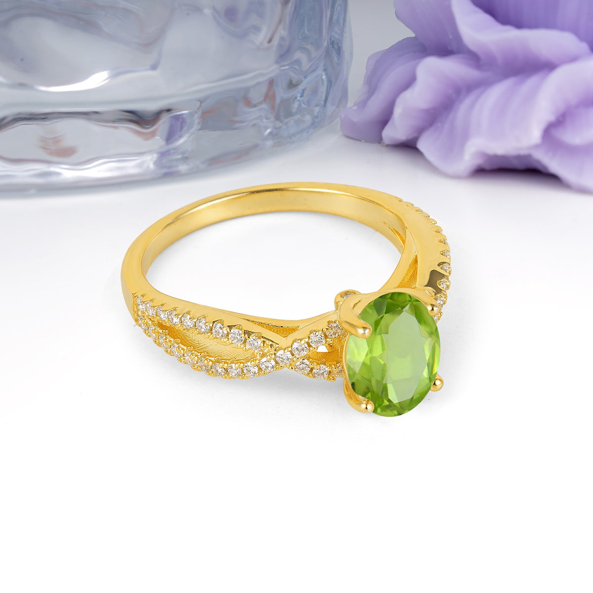 Classic Proposal Gift Oval Cut Infinity Twist Pave Band Peridot Engagement Ring - Additional view