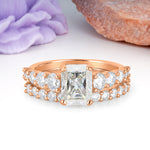 Grand Prong?Held Emerald Cut Moissanite Bridal Ring Set - Additional view
