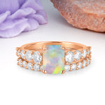 Grand Prong?Held Emerald Cut Fire Opal Bridal Ring Set - Additional view