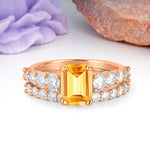 Grand Prong?Held Emerald Cut Citrine Bridal Ring Set - Additional view