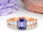 Grand Prong?Held Emerald Cut Tanzanite Bridal Ring Set - Additional view