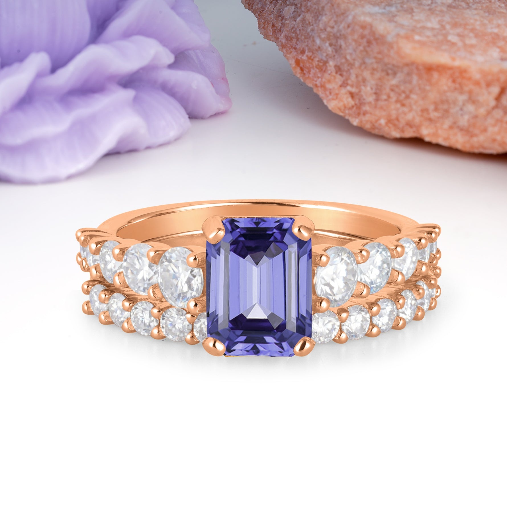 Grand Prong?Held Emerald Cut Tanzanite Bridal Ring Set - Additional view