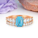 Grand Prong?Held Emerald Cut Turquoise Bridal Ring Set - Additional view