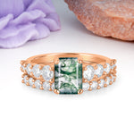 Grand Prong?Held Emerald Cut Moss Agate Bridal Ring Set - Additional view