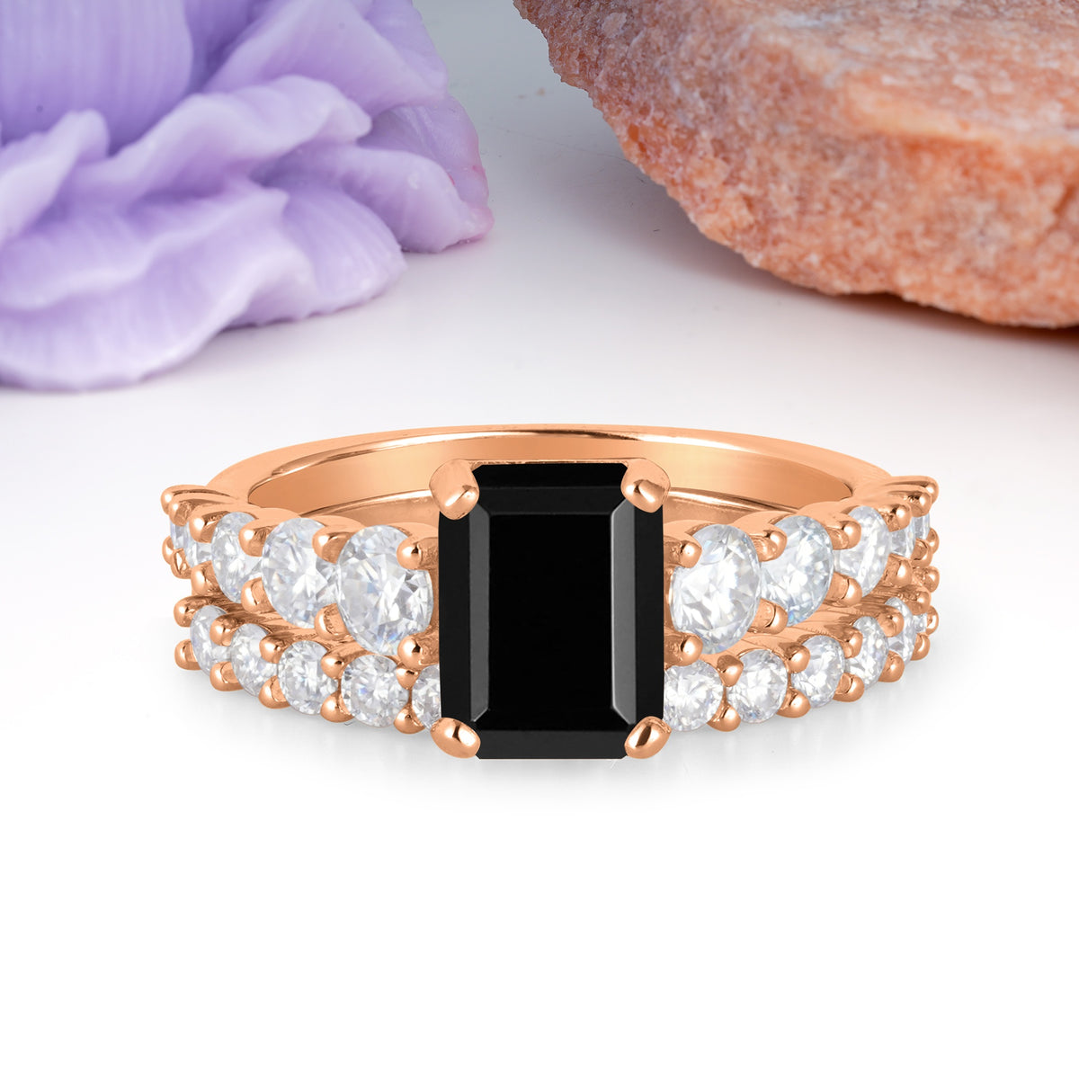 Grand Prong?Held Emerald Cut Black Onyx Bridal Ring Set - Additional view