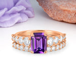 Grand Prong?Held Emerald Cut Amethyst Bridal Ring Set - Additional view