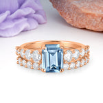 Grand Prong?Held Emerald Cut Aquamarine Bridal Ring Set - Additional view