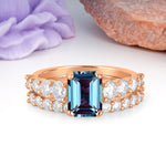 Grand Prong?Held Emerald Cut Alexandrite Bridal Ring Set - Additional view