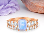 Grand Prong?Held Emerald Cut Moonstone Bridal Ring Set - Additional view