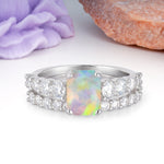 Grand Prong?Held Emerald Cut Fire Opal Bridal Ring Set - Additional view