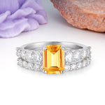 Grand Prong?Held Emerald Cut Citrine Bridal Ring Set - Additional view