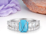 Grand Prong?Held Emerald Cut Turquoise Bridal Ring Set - Additional view