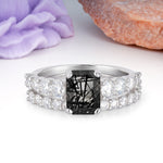 Grand Prong?Held Emerald Cut Black Rutilated Quartz Bridal Ring Set - Additional view