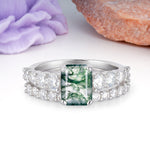 Grand Prong?Held Emerald Cut Moss Agate Bridal Ring Set - Additional view