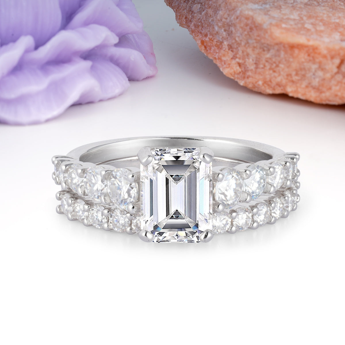 Grand Prong?Held Emerald Cut Lab Diamond Bridal Ring Set - Additional view