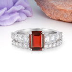 Grand Prong?Held Emerald Cut Garnet Bridal Ring Set - Additional view