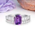 Grand Prong?Held Emerald Cut Amethyst Bridal Ring Set - Additional view