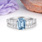 Grand Prong?Held Emerald Cut Aquamarine Bridal Ring Set - Additional view