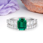 Grand Prong?Held Emerald Cut Emerald Bridal Ring Set - Additional view
