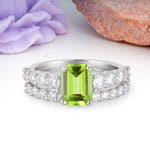 Grand Prong?Held Emerald Cut Peridot Bridal Ring Set - Additional view