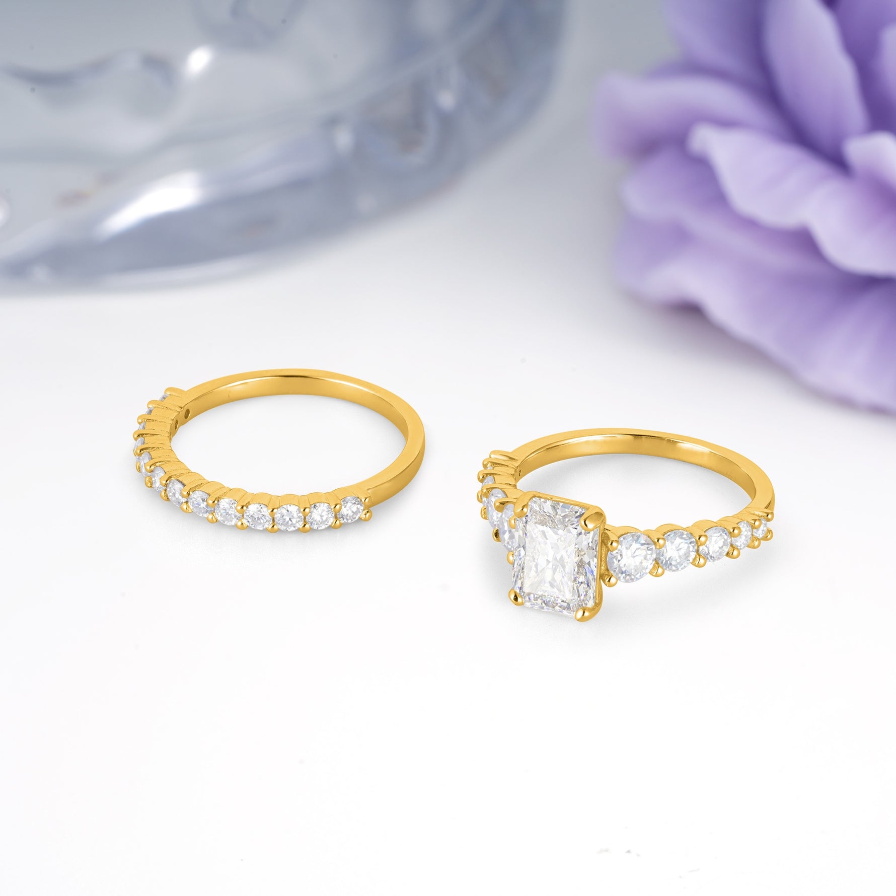 Grand Prong?Held Emerald Cut Moissanite Bridal Ring Set - Additional view