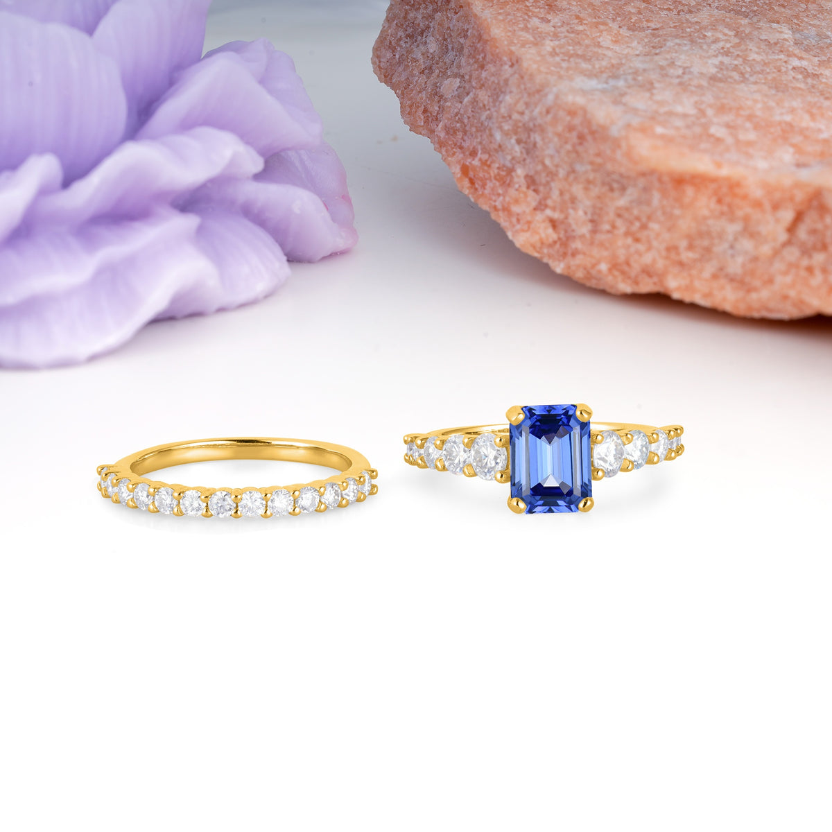Grand Prong?Held Emerald Cut Sapphire Bridal Ring Set - Additional view