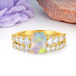 Grand Prong?Held Emerald Cut Fire Opal Bridal Ring Set - Additional view