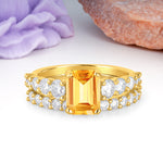 Grand Prong?Held Emerald Cut Citrine Bridal Ring Set - Additional view