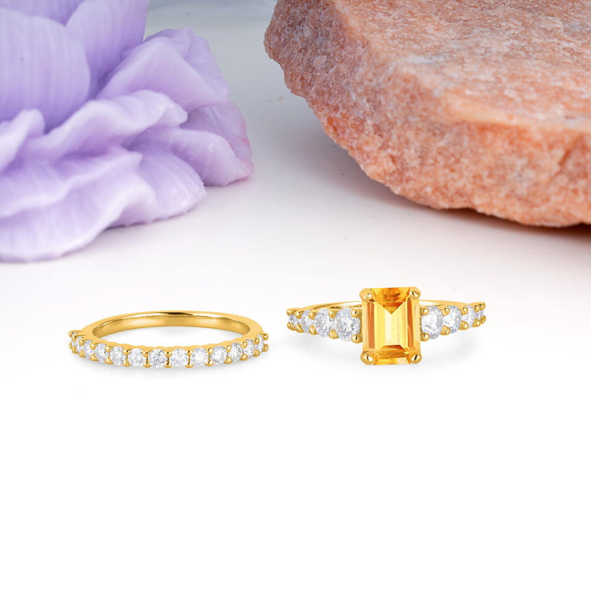 Grand Prong?Held Emerald Cut Citrine Bridal Ring Set - Additional view