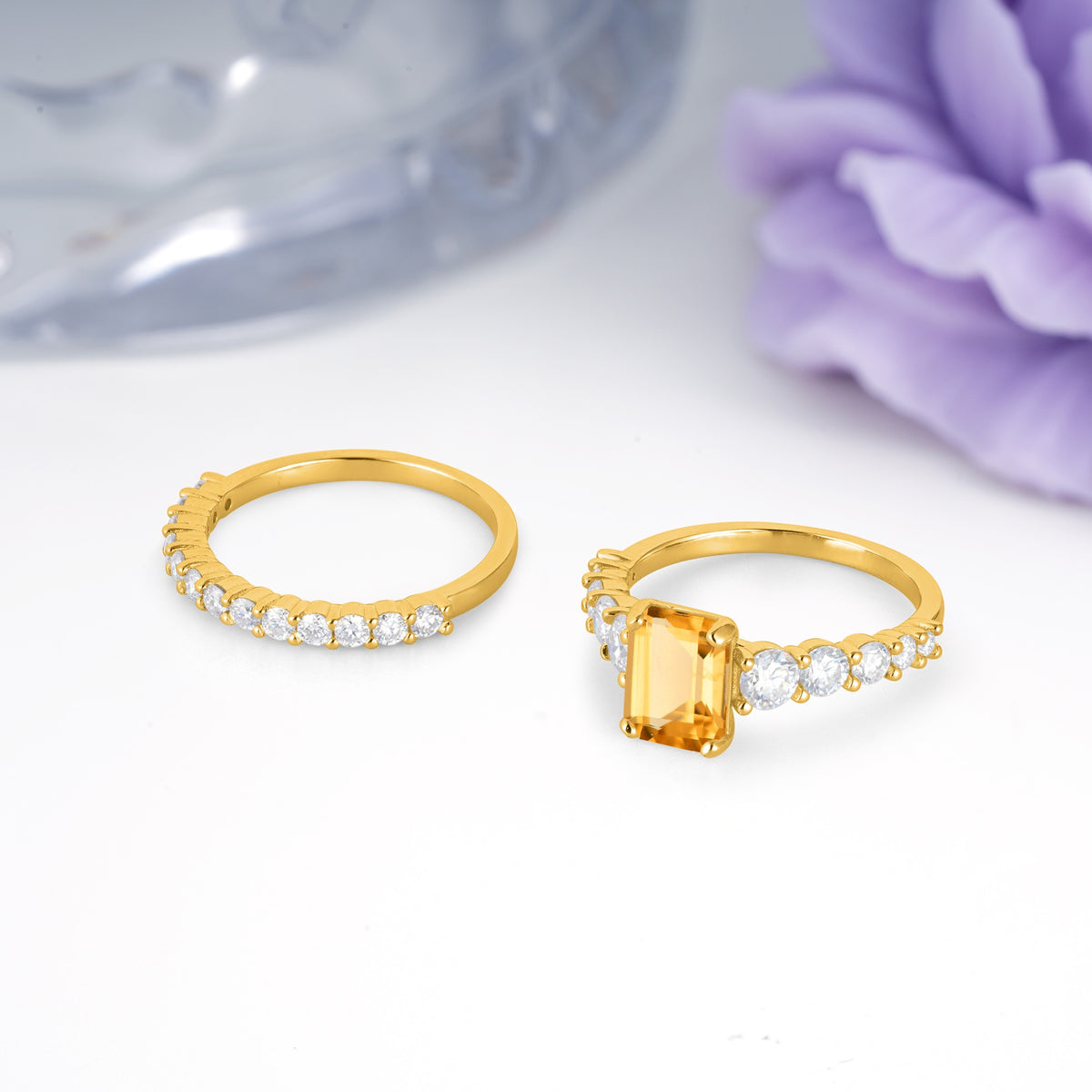 Grand Prong?Held Emerald Cut Citrine Bridal Ring Set - Additional view