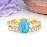 Grand Prong?Held Emerald Cut Turquoise Bridal Ring Set - Additional view