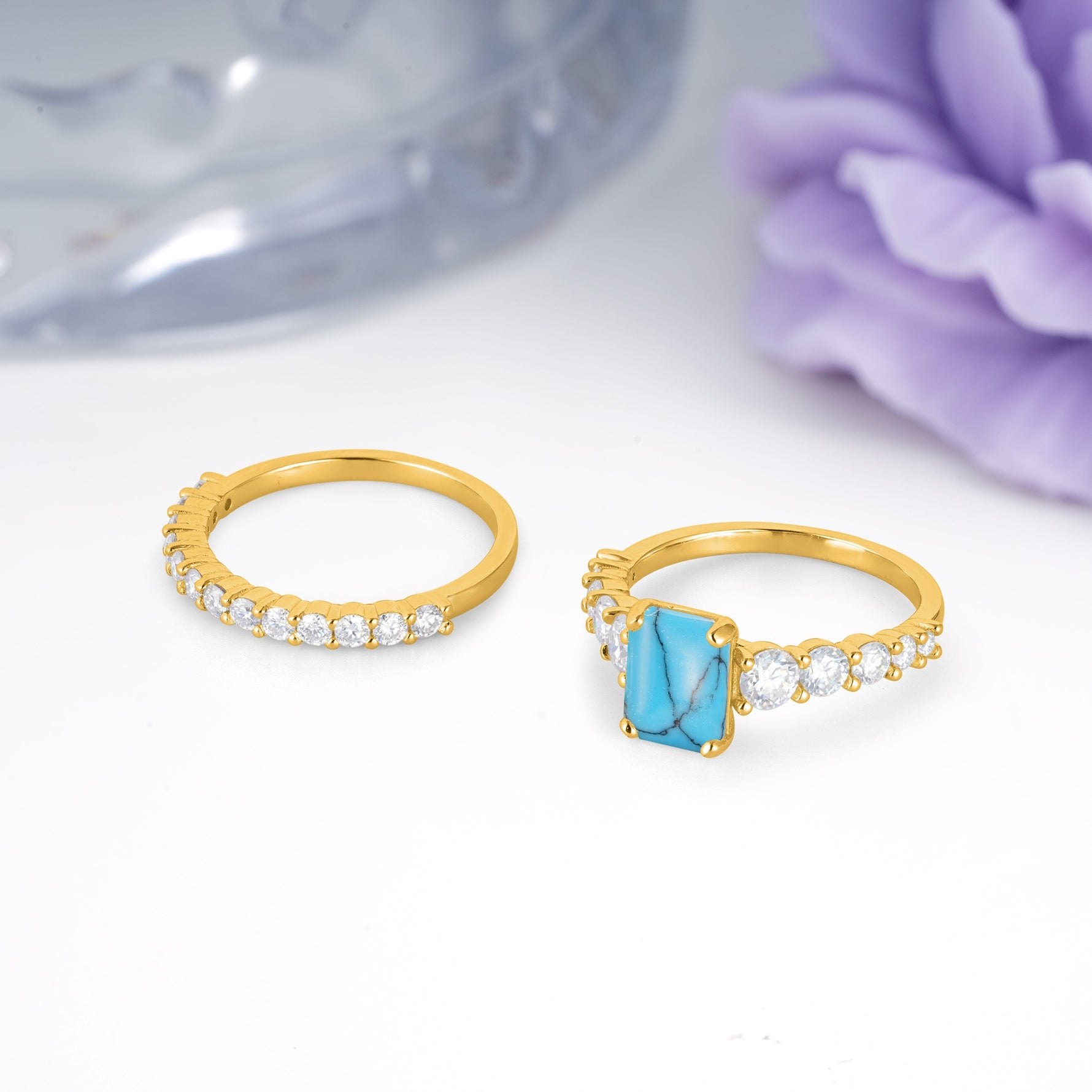 Grand Prong?Held Emerald Cut Turquoise Bridal Ring Set - Additional view