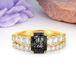 Grand Prong?Held Emerald Cut Black Rutilated Quartz Bridal Ring Set - Additional view