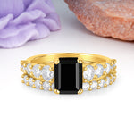 Grand Prong?Held Emerald Cut Black Onyx Bridal Ring Set - Additional view