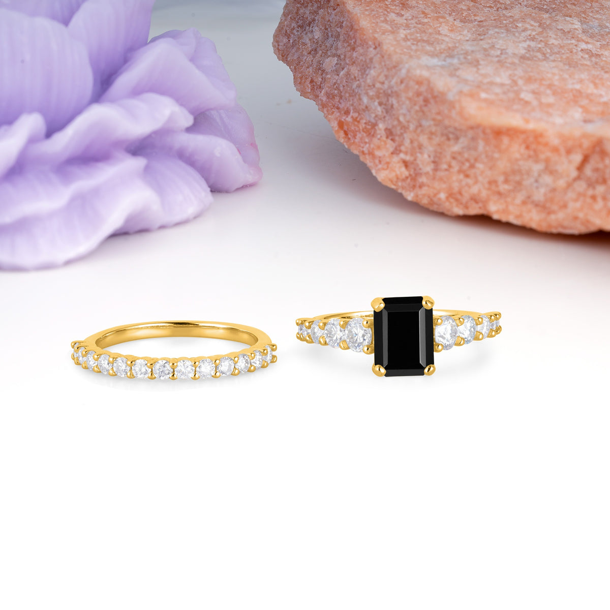 Grand Prong?Held Emerald Cut Black Onyx Bridal Ring Set - Additional view