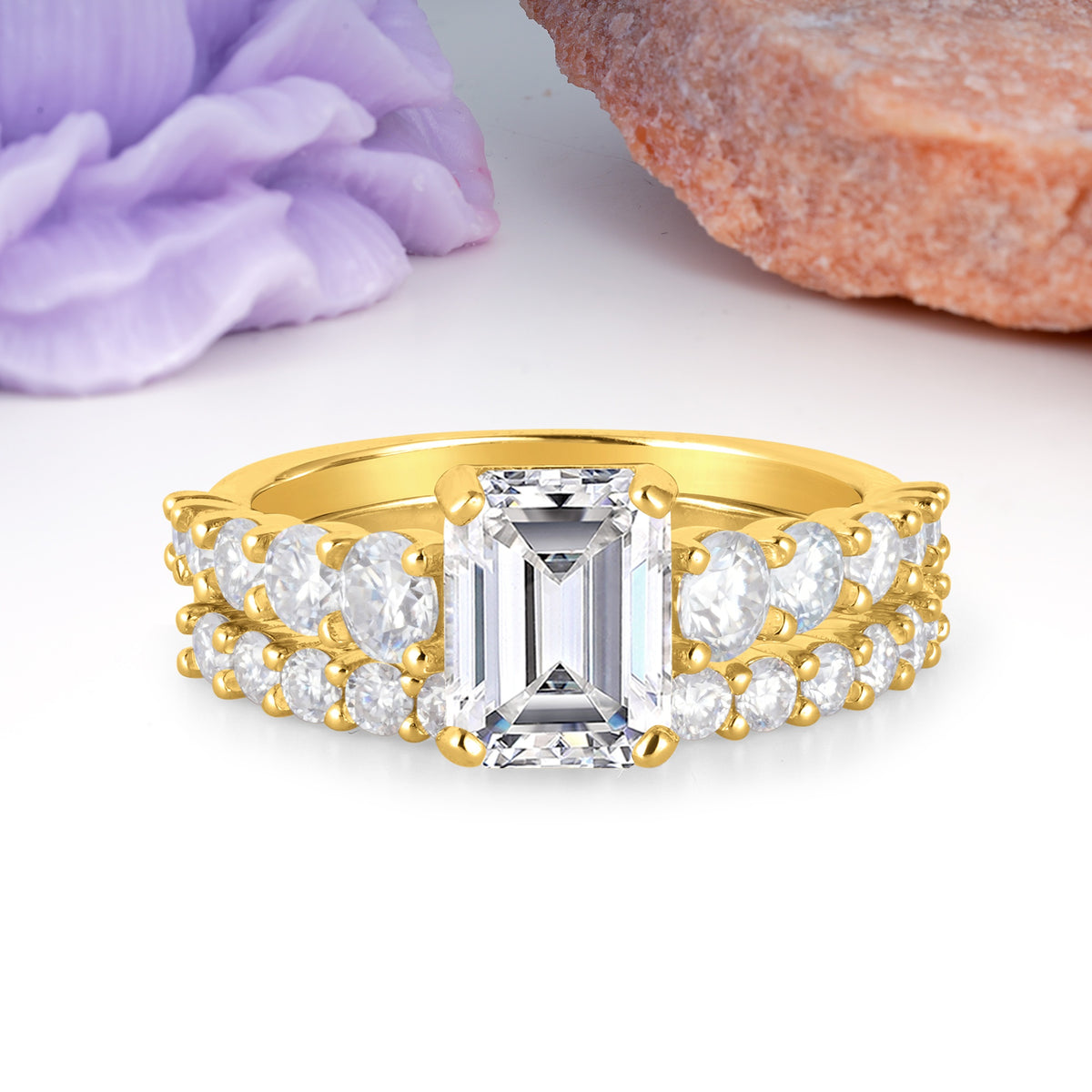 Grand Prong?Held Emerald Cut Lab Diamond Bridal Ring Set - Additional view