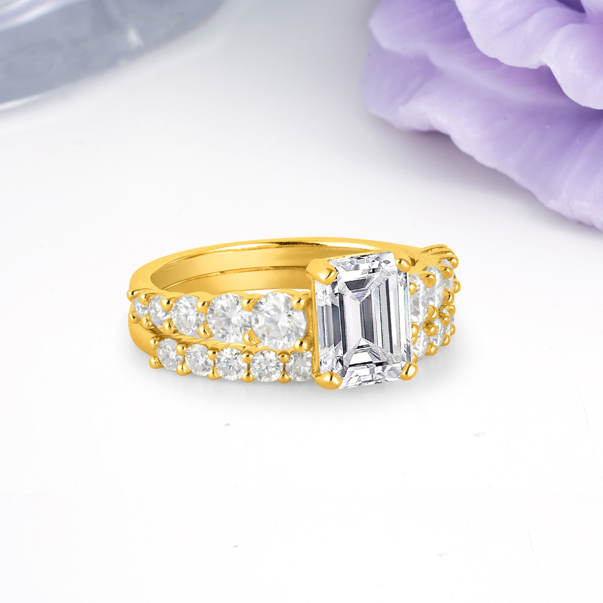 Grand Prong?Held Emerald Cut Lab Diamond Bridal Ring Set - Additional view