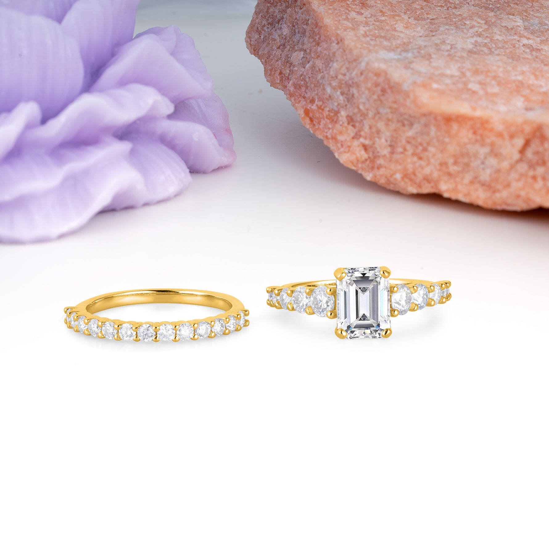 Grand Prong?Held Emerald Cut Lab Diamond Bridal Ring Set - Additional view