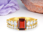 Grand Prong?Held Emerald Cut Garnet Bridal Ring Set - Additional view