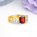 Grand Prong?Held Emerald Cut Garnet Bridal Ring Set - Additional view