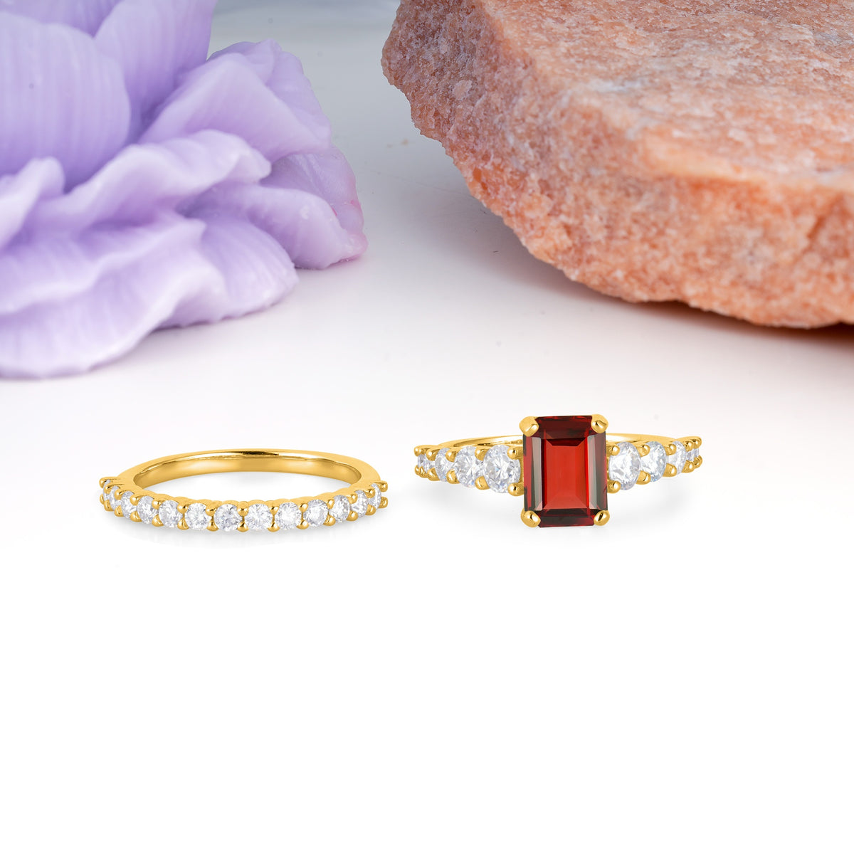 Grand Prong?Held Emerald Cut Garnet Bridal Ring Set - Additional view