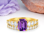 Grand Prong?Held Emerald Cut Amethyst Bridal Ring Set - Additional view