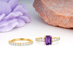 Grand Prong?Held Emerald Cut Amethyst Bridal Ring Set - Additional view