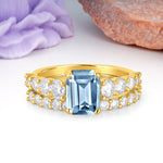 Grand Prong?Held Emerald Cut Aquamarine Bridal Ring Set - Additional view